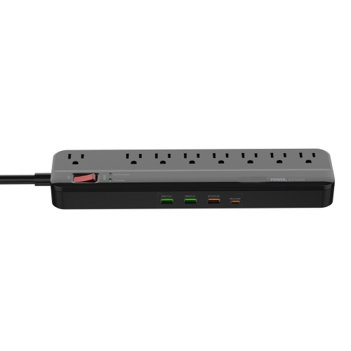 axGear 8 Port Power Bar Surge Protector Power Strip w/ 3 USB /USB-C Port Overload Protection Outlets 6.5 Feet Power Cord