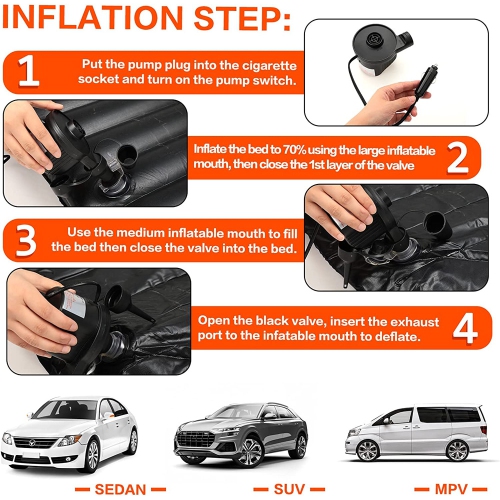 Matelas de voyage gonflable pour voiture Air de axGear, dossier de matelas avec pompe à 2 oreillers Air; matelas de couchage pour VUS universel