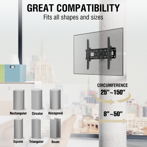 CondoMounts TILT Only-LARGE Pillar TV Mount | Column TV Mount | Round & Square Post TV Mount | No Drill | Holds 120lbs | Fits 37" to 85" TVs | Fits