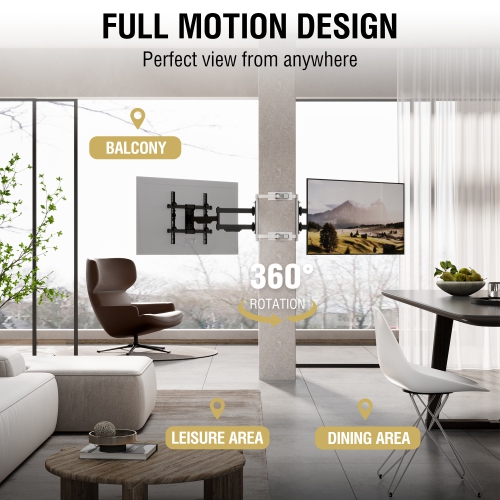 CondoMounts Full Motion SMALL Pillar TV Mount | Gazebo TV Mount | Round & Square TV Post Mount | NO Drill | Holds 80lbs | Fits 32" to 70" TV | Fits