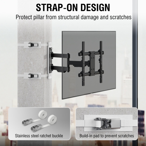 CondoMounts Full Motion SMALL Pillar TV Mount | Gazebo TV Mount | Round & Square TV Post Mount | NO Drill | Holds 80lbs | Fits 32" to 70" TV | Fits