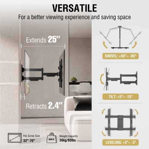 CondoMounts Full Motion SMALL Pillar TV Mount | Gazebo TV Mount | Round & Square TV Post Mount | NO Drill | Holds 80lbs | Fits 32" to 70" TV | Fits