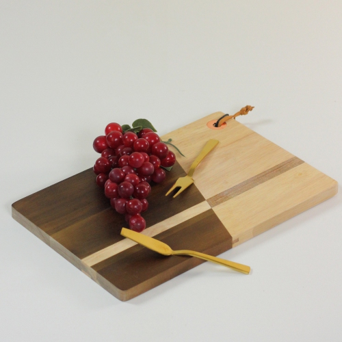 12" Brown and Rose Gold Solid Inlay Acacia Wood with Grommet Cutting Board