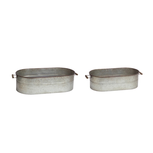 Set of 2 Metallic Gray Country Rustic Oval Containers 8"