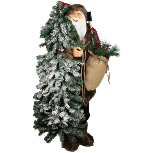 Standing Woodland Santa Claus with Flocked Alpine Tree Commercial Christmas Figure - 5'