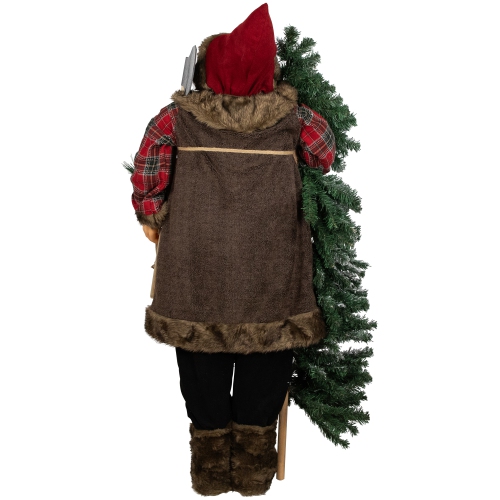 Standing Woodland Santa Claus with Flocked Alpine Tree Commercial Christmas Figure - 5'