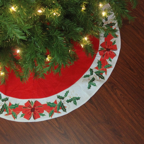 48" Christmas Traditions Red with White Mistletoe Border Christmas Tree Skirt
