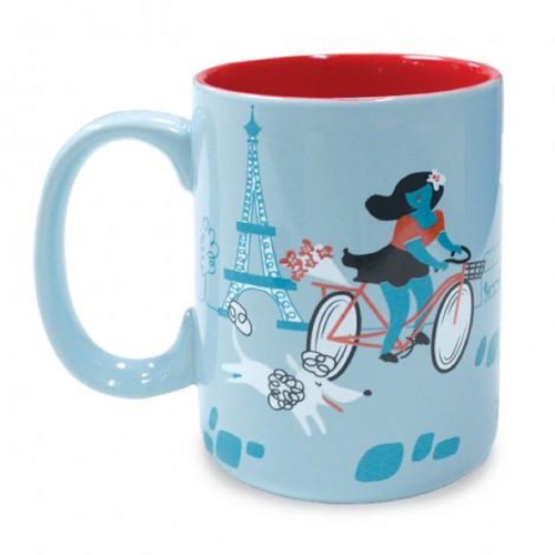 WILD EYE  5" Decorative Pale With Red, Black And White Parisian Experience Drink Mug In Blue