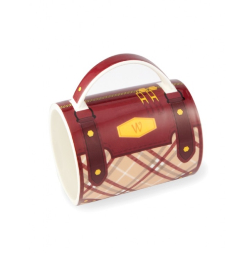 WILD EYE  5" Fashion Avenue Burgundy And Beige Tartan Plaid Print Ceramic Handbag Mug In Red