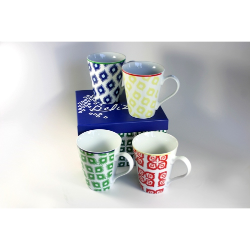 PAPERPRODUCTS DESIGN  Set Of 4 Colorful Belize Porcelain Coffee Mugs With Gift Box - 14 Ounces