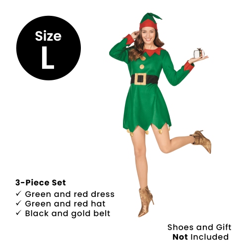 Red and Green Woman's Elf Christmas Costume - Large