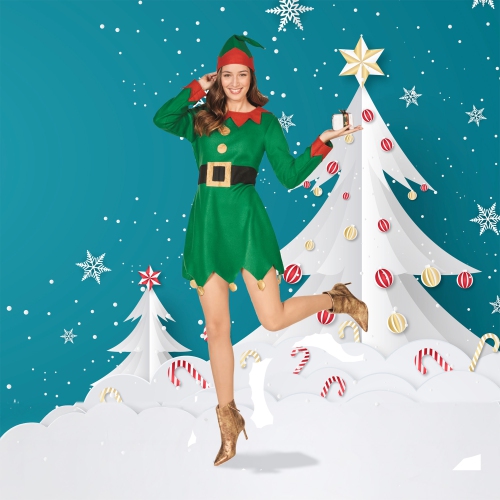 Women's Red and Green 2-Piece Elf Costume- Size Small