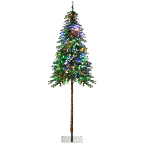 HOMCOM  6Ft Tall Prelit Artificial Christmas Tree, Pencil Xmas Tree With 442 Branches, 175 Warm Or Colourful Led Lights, Steel Base In White