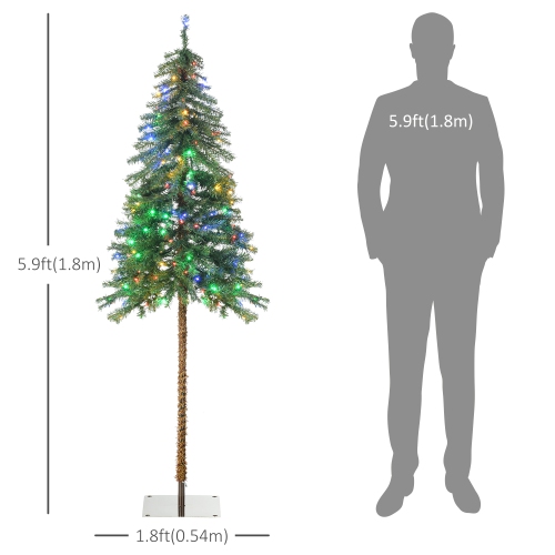 HOMCOM 6ft Tall Prelit Artificial Christmas Tree, Pencil Xmas Tree with 442 Branches, 175 Warm White or Colourful LED Lights, Steel Base
