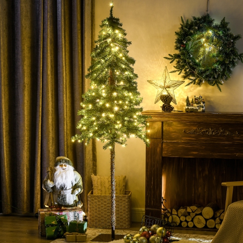 HOMCOM 6ft Tall Prelit Artificial Christmas Tree, Pencil Xmas Tree with 442 Branches, 175 Warm White or Colourful LED Lights, Steel Base