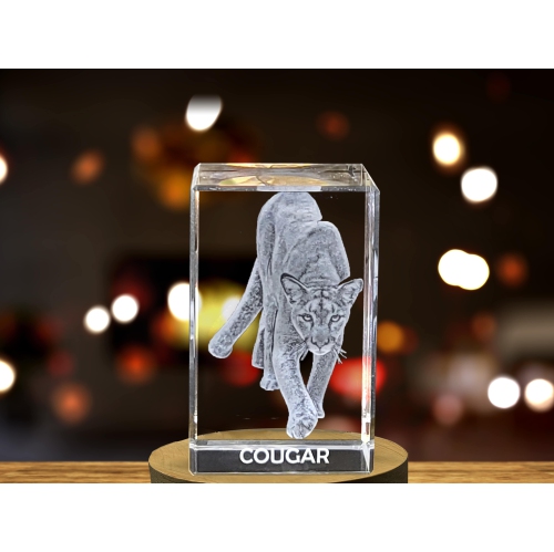 Stunning 3D Engraved Crystal of a Majestic Cougar - Perfect for Wildlife Enthusiasts and Mountain Lovers