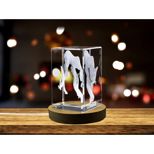Stunning 3D Engraved Crystal of a Majestic Cougar - Perfect for Wildlife Enthusiasts and Mountain Lovers