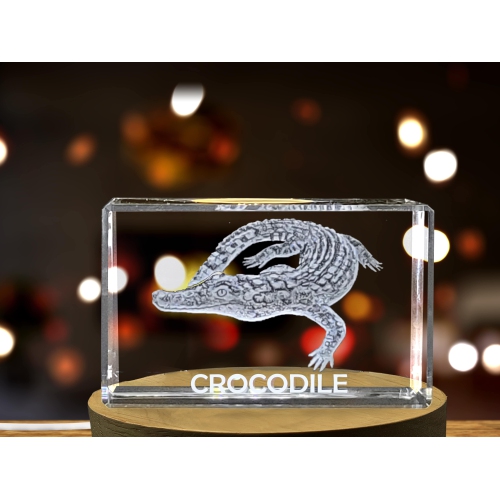 Impressive 3D Engraved Crystal of a Mighty Crocodile - Perfect for Wildlife Enthusiasts and Reptile Lovers