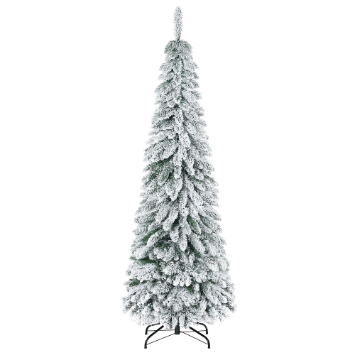 HOMCOM  6Ft Tall Pencil Artificial Christmas Tree Xmas Tree With 523 Snow Flocked Branches, Downswept Shape, Steel Base