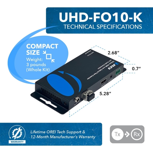 OREI 4K HDMI Over Optical Fiber Extender With Audio Extraction And Bi-Directional IR