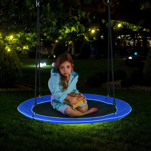 Costway 40" Saucer Tree Swing 660 LBS for Kids Adults Outdoor with LED Lights Rainbow Color/Blue