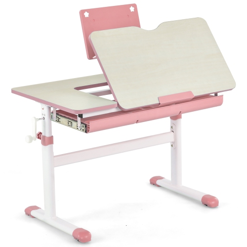 Costway Height-Adjustable Kids Desk Children Study Table with Tilt Desktop & Book Stand Blue/Pink