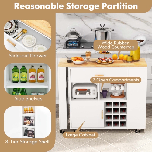 Étagère à bouteilles de vin réversible pour îlot de cuisine pliable de Costway