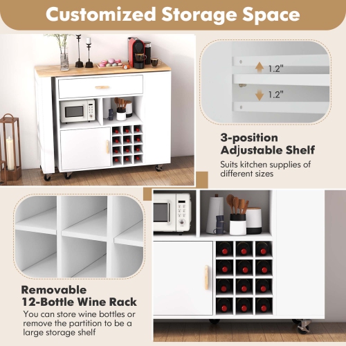 Étagère à bouteilles de vin réversible pour îlot de cuisine pliable de Costway