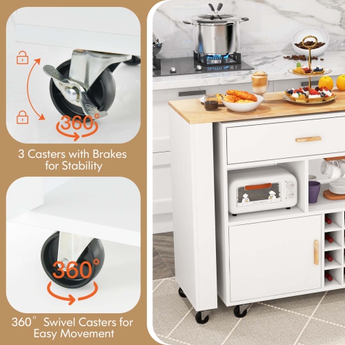 Étagère à bouteilles de vin réversible pour îlot de cuisine pliable de Costway