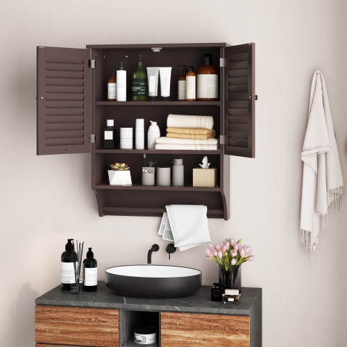 Costway Bathroom Wall Mounted Medicine Cabinet with Louvered Doors & Towel Bar