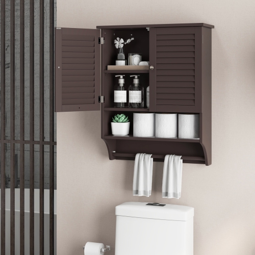 Costway Bathroom Wall Mounted Medicine Cabinet with Louvered Doors & Towel Bar