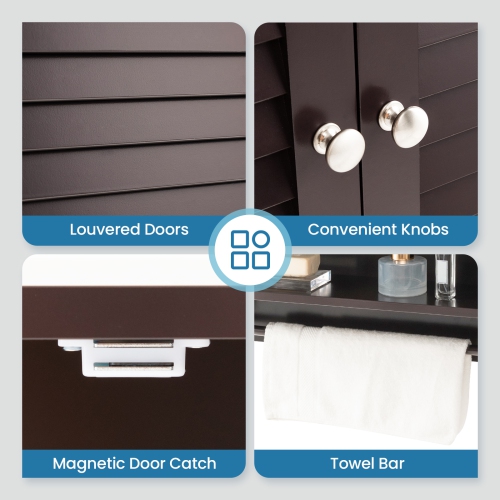Costway Bathroom Wall Mounted Medicine Cabinet with Louvered Doors & Towel Bar