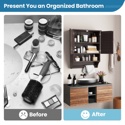 Costway Bathroom Wall Mounted Medicine Cabinet with Louvered Doors & Towel Bar