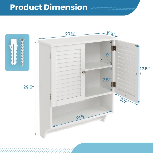 Costway Bathroom Wall Mounted Medicine Cabinet with Louvered Doors & Towel Bar