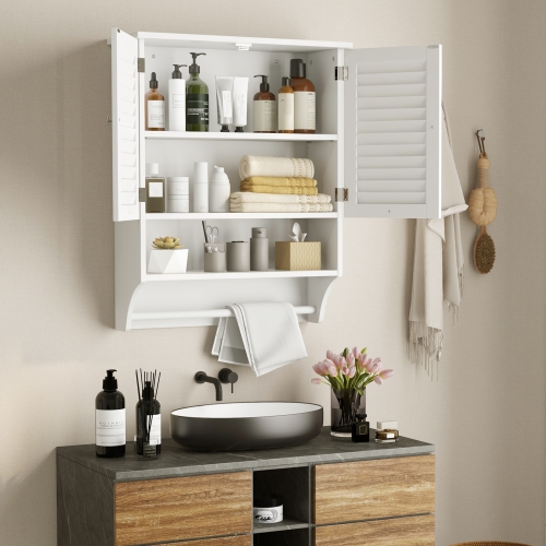 Costway Bathroom Wall Mounted Medicine Cabinet with Louvered Doors & Towel Bar