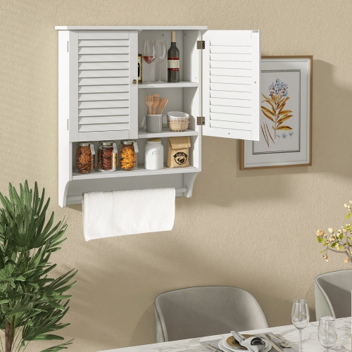 Costway Bathroom Wall Mounted Medicine Cabinet with Louvered Doors & Towel Bar