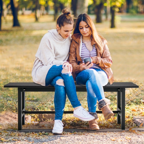 Costway 2PCS Outdoor HDPE Bench with Metal Frame 47" x 14" x 16" for Yard Garden Brown/Black/Gray