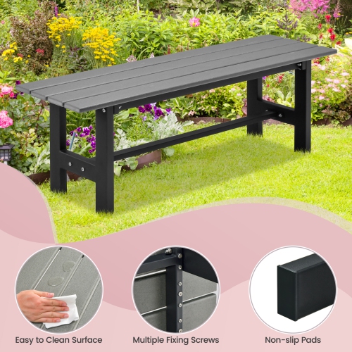 Costway 2PCS Outdoor HDPE Bench with Metal Frame 47" x 14" x 16" for Yard Garden Brown/Black/Gray