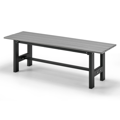 Costway 2PCS Outdoor HDPE Bench with Metal Frame 47" x 14" x 16" for Yard Garden Brown/Black/Gray