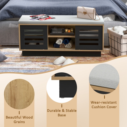 Costway Shoe Storage Bench with Cushion Shoe Storage Organizer Shoe Rack Entryway Grey/Natural