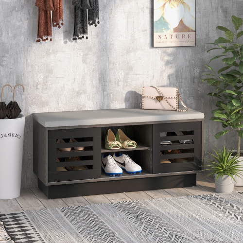 Costway Shoe Storage Bench with Cushion Shoe Storage Organizer Shoe Rack Entryway Grey/Natural