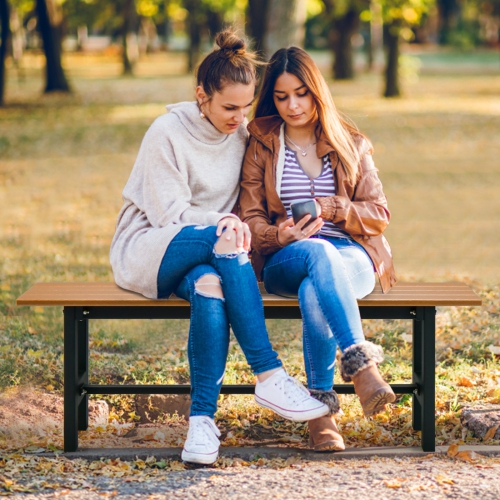 Costway 2PCS Outdoor HDPE Bench with Metal Frame 47" x 14" x 16" for Yard Garden Brown/Black/Gray