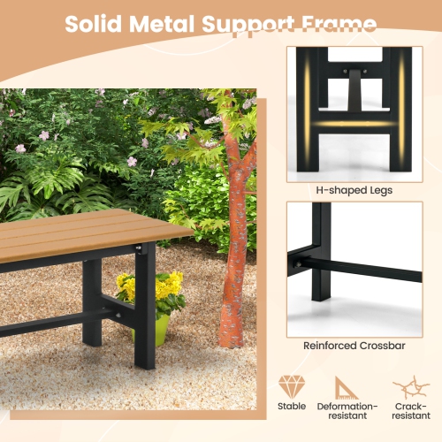 Costway 2PCS Outdoor HDPE Bench with Metal Frame 47" x 14" x 16" for Yard Garden Brown/Black/Gray