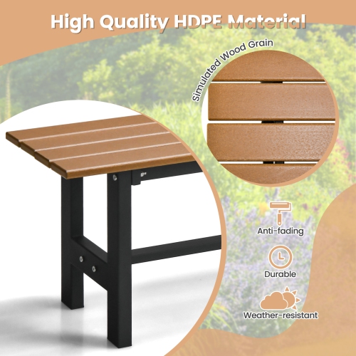 Costway 2PCS Outdoor HDPE Bench with Metal Frame 47" x 14" x 16" for Yard Garden Brown/Black/Gray