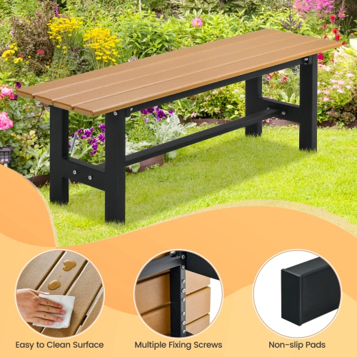 Costway 2PCS Outdoor HDPE Bench with Metal Frame 47" x 14" x 16" for Yard Garden Brown/Black/Gray
