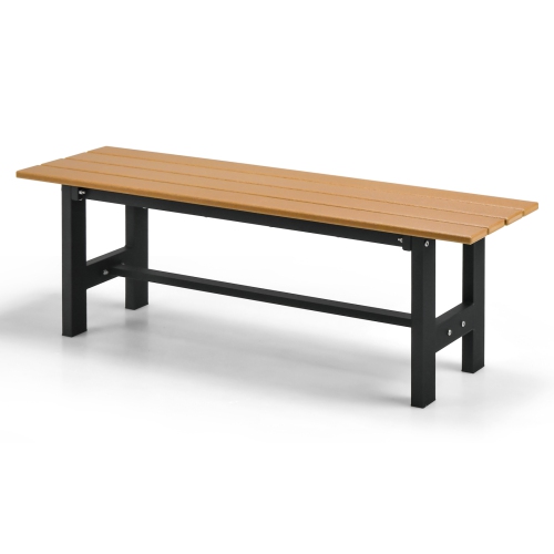 Costway 2PCS Outdoor HDPE Bench with Metal Frame 47" x 14" x 16" for Yard Garden Brown/Black/Gray