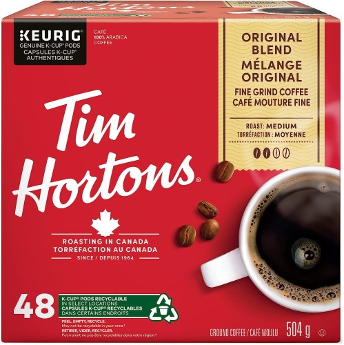 Tim Hortons Original Coffee blend, Single Serve Keurig K-Cup Pods, Medium  Roast, 48 Count