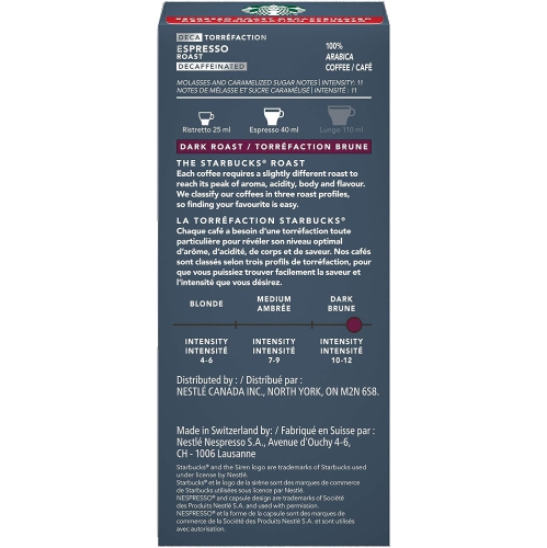 Starbucks by Nespresso Decaf Espresso Roast Nespresso Coffee Capsules, Original Line Compatible, 5 X 10 Nespresso Coffee Pods, 50 Count