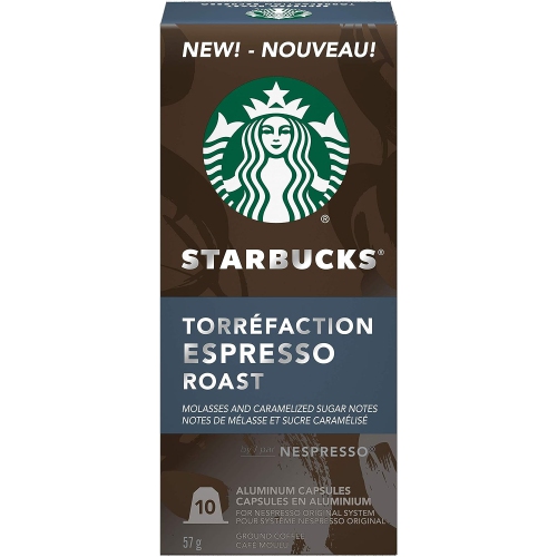 Dosettes de café Starbucks par Nespresso Espresso Roast, compatible avec la gamme Original, 5 dosettes de café Nespresso de 10 oz, paq. 50