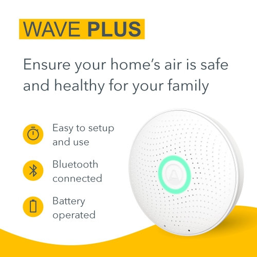 AIRTHINGS Wave Plus Indoor Air Quality Monitor with Radon Detection Free App & Web Dashboard Easy-to-Use Radon, Tvocs, Co2, Temperature, Humidity &